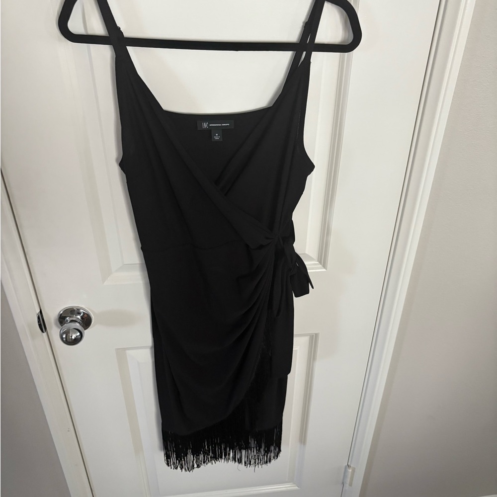 INC International Concepts Black Asymmetrical Fringe Dress